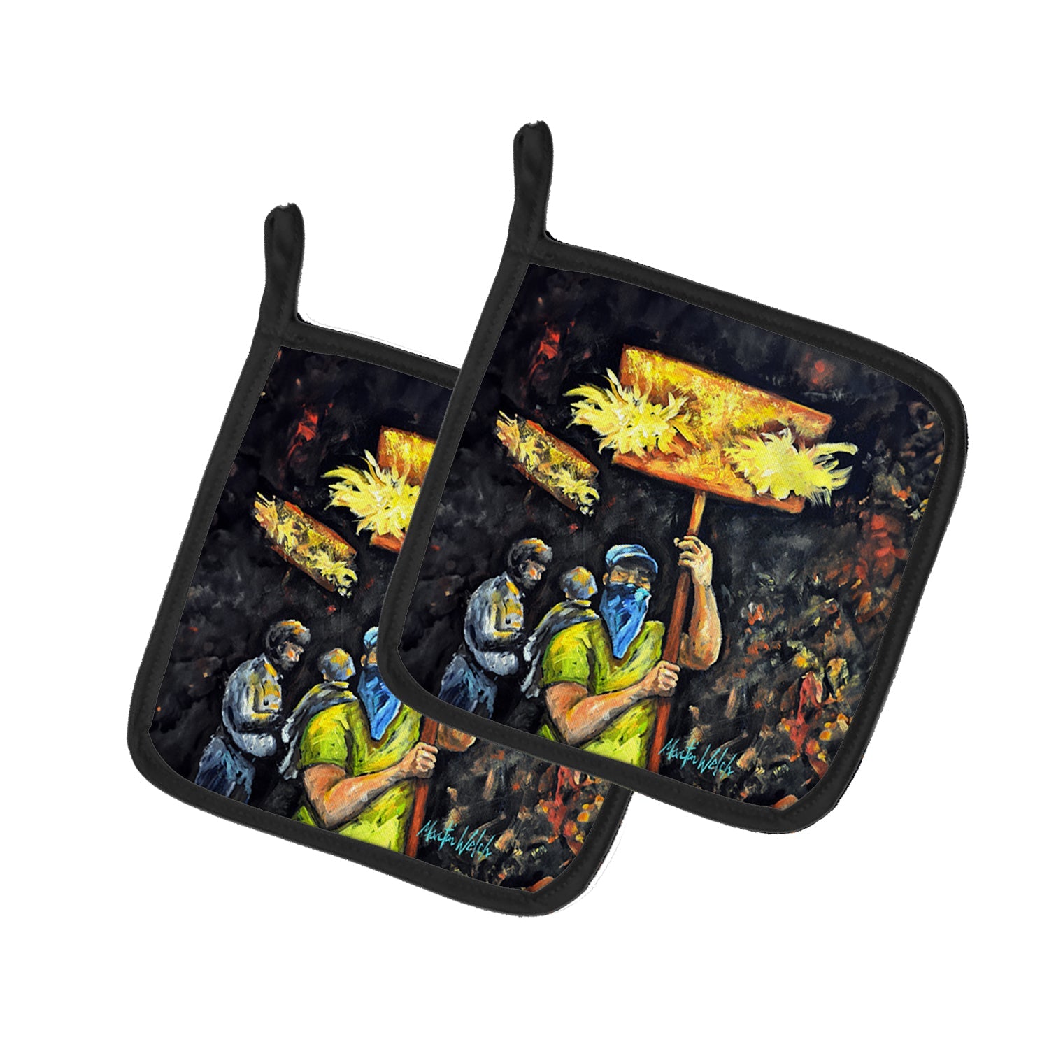Turn Up The Heat Mardi Gras Pot Holder Set of 2 Heat Resistant Quilted Hot Pads 7.5 x 7.5 Inch, Insulated Kitchen Trivets for Cooking & Baking