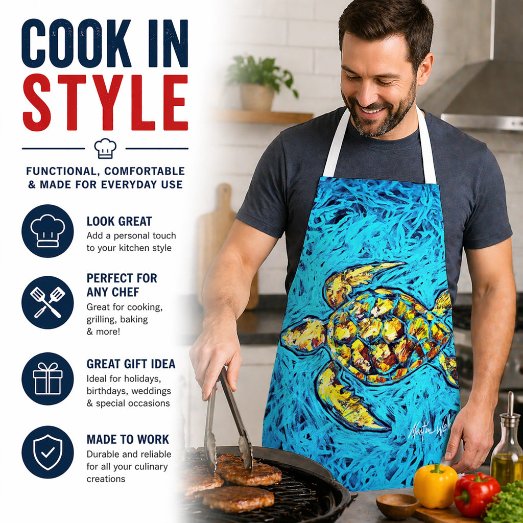 Turtle Drive Apron Cooking Kitchen Server Baking Crafts Gardening for Adult Women Men, Unisex, Large, Multicolor