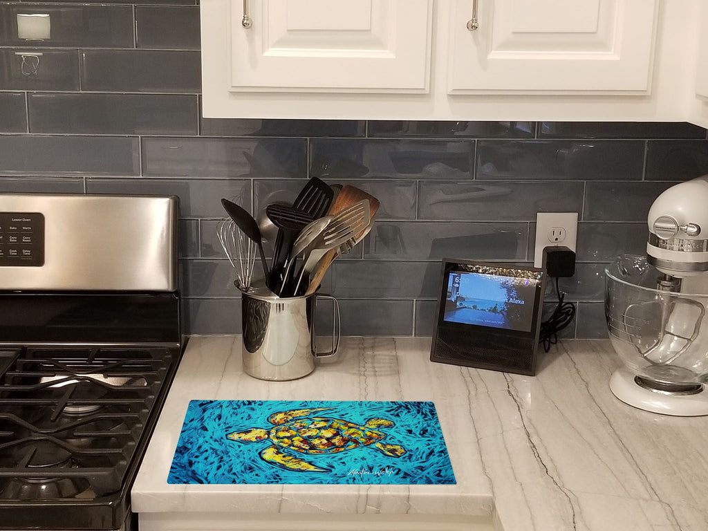 Turtle Drive Cutting Board Tempered Glass Kitchen Cutting Surface, Heat Resistant Chopping, Non-Slip Feet, Food Prep & Serving