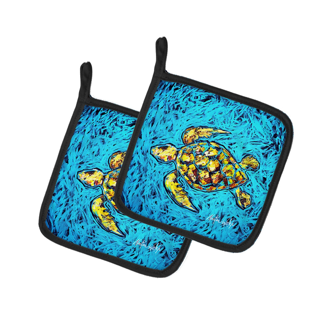 Turtle Drive Pot Holder Set of 2 Heat Resistant Quilted Hot Pads 7.5 x 7.5 Inch, Insulated Kitchen Trivets for Cooking & Baking