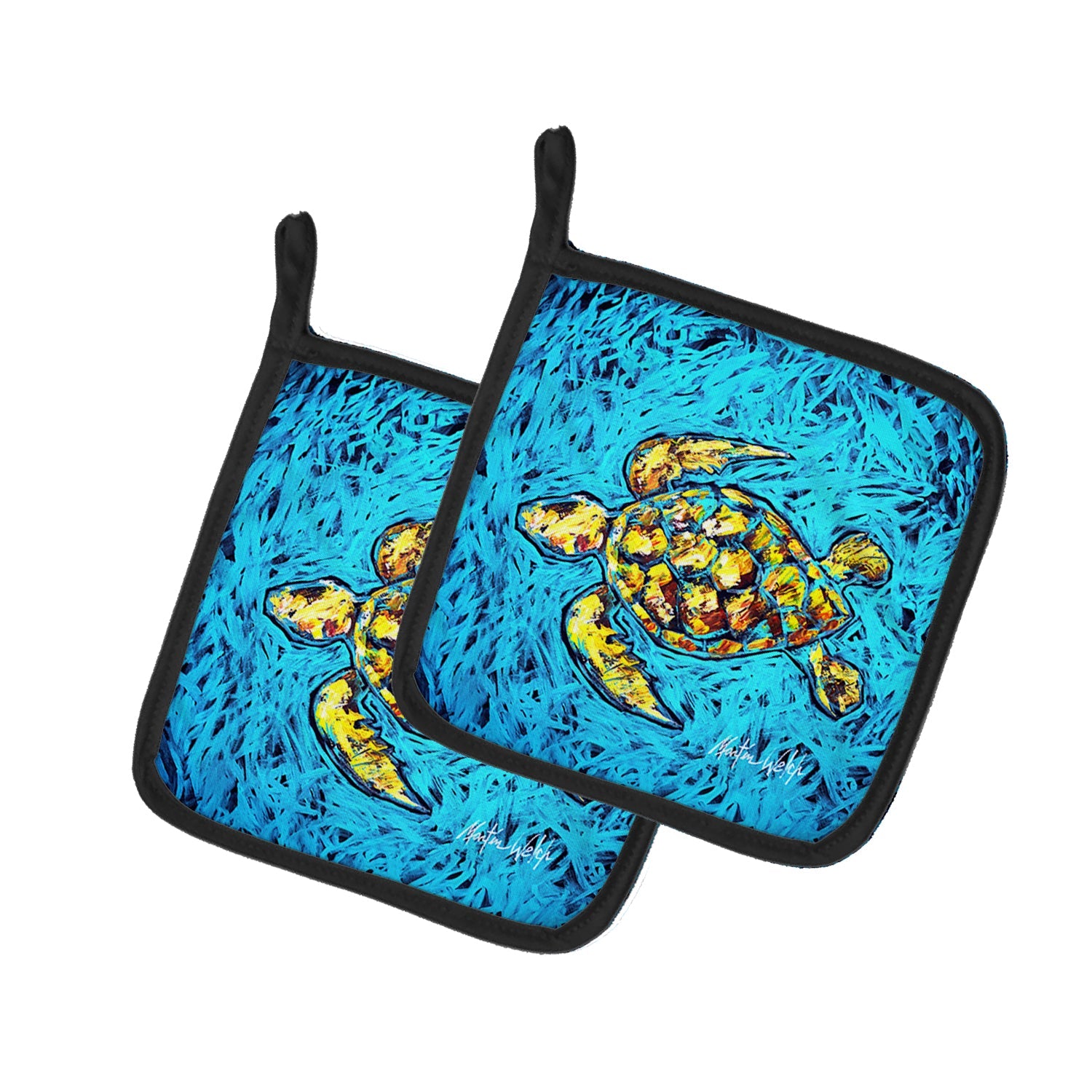 Turtle Drive Pot Holder Set of 2 Heat Resistant Quilted Hot Pads 7.5 x 7.5 Inch, Insulated Kitchen Trivets for Cooking & Baking