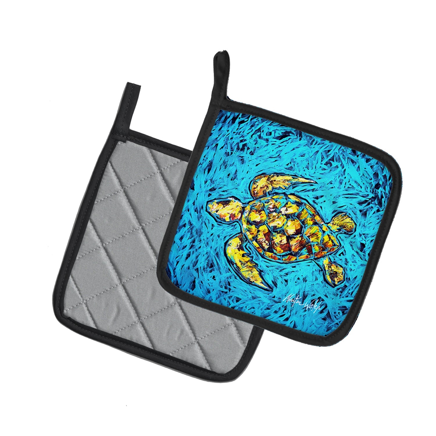 Turtle Drive Pot Holder Set of 2 Heat Resistant Quilted Hot Pads 7.5 x 7.5 Inch, Insulated Kitchen Trivets for Cooking & Baking