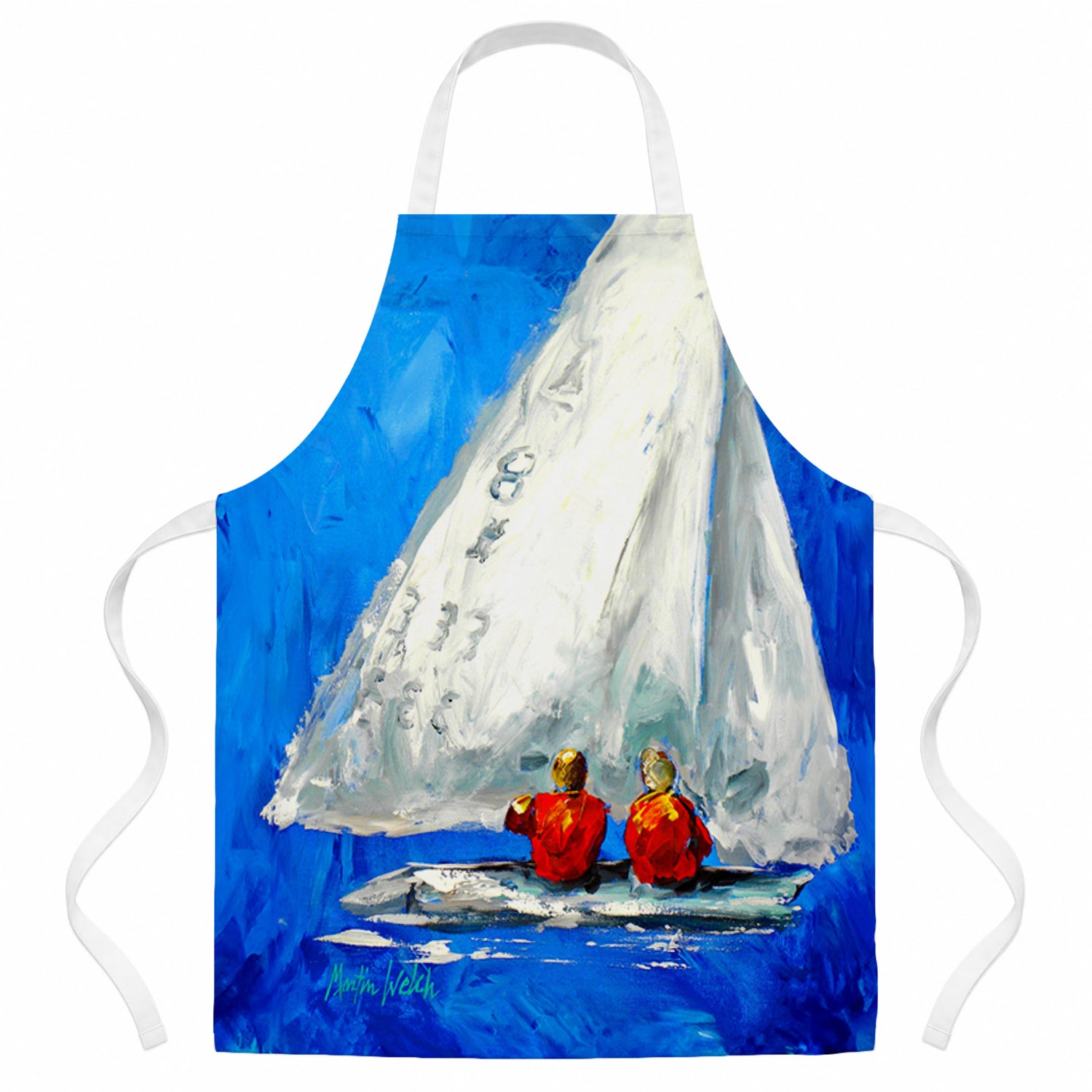 Twos Company Sailboat Apron Cooking Kitchen Server Baking Crafts Gardening for Adult Women Men, Unisex, Large, Multicolor