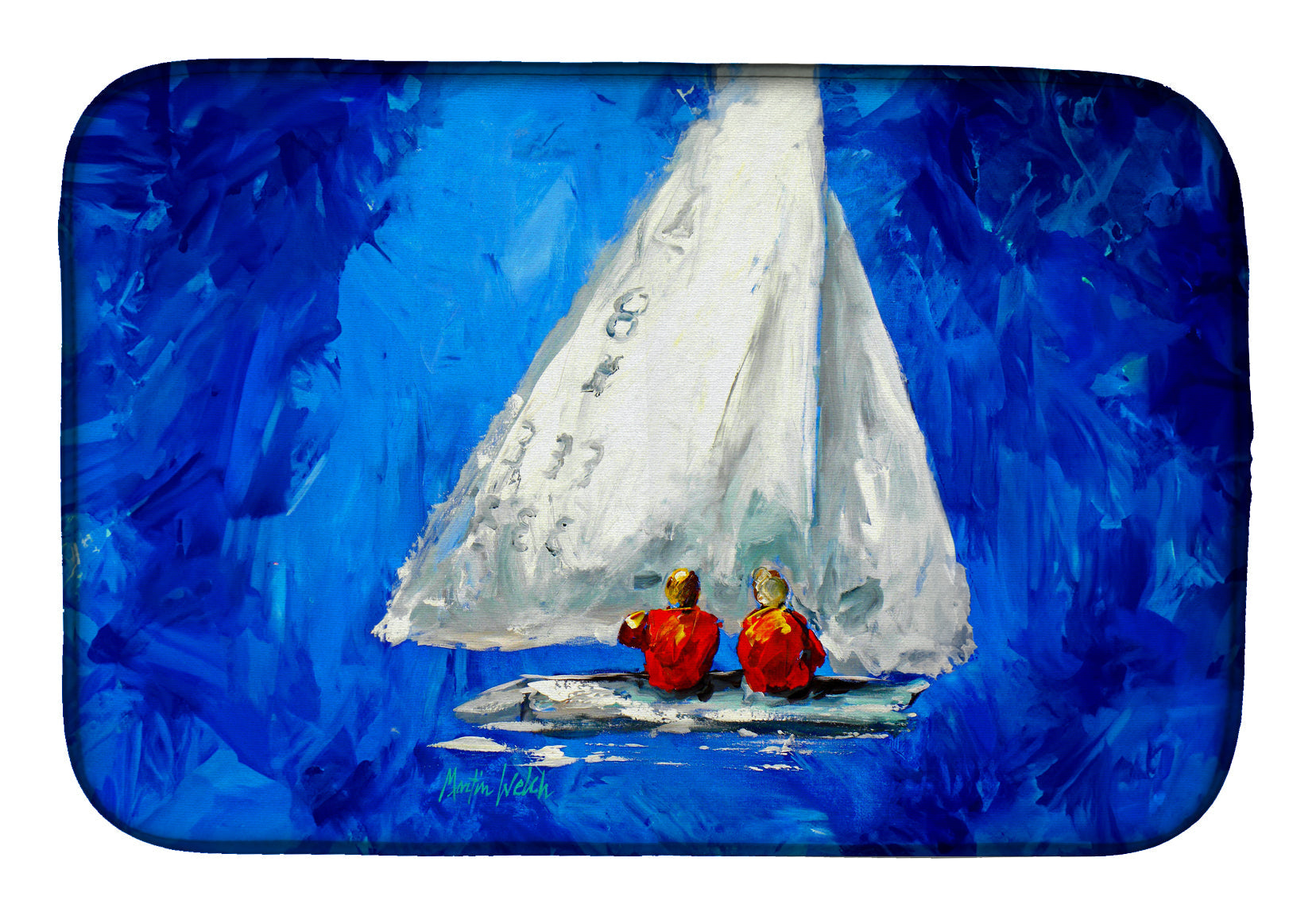 Twos Company Sailboat Dish Drying Mat Absorbent Dish Drying Mat Pad for Kitchen Counter Dish Drainer Mat for Countertop, 14 x 21", Multicolor