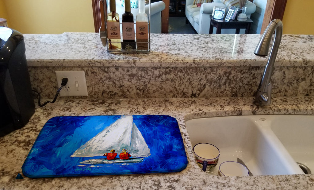 Twos Company Sailboat Dish Drying Mat Absorbent Dish Drying Mat Pad for Kitchen Counter Dish Drainer Mat for Countertop, 14 x 21", Multicolor