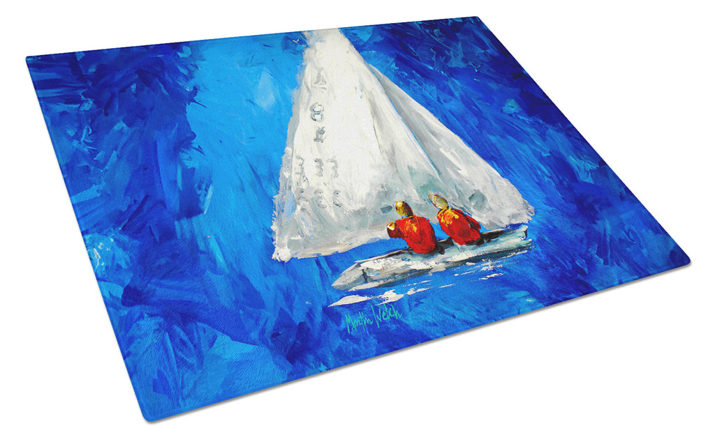 Twos Company Sailboat Cutting Board Tempered Glass Kitchen Cutting Surface, Heat Resistant Chopping, Non-Slip Feet, Food Prep & Serving