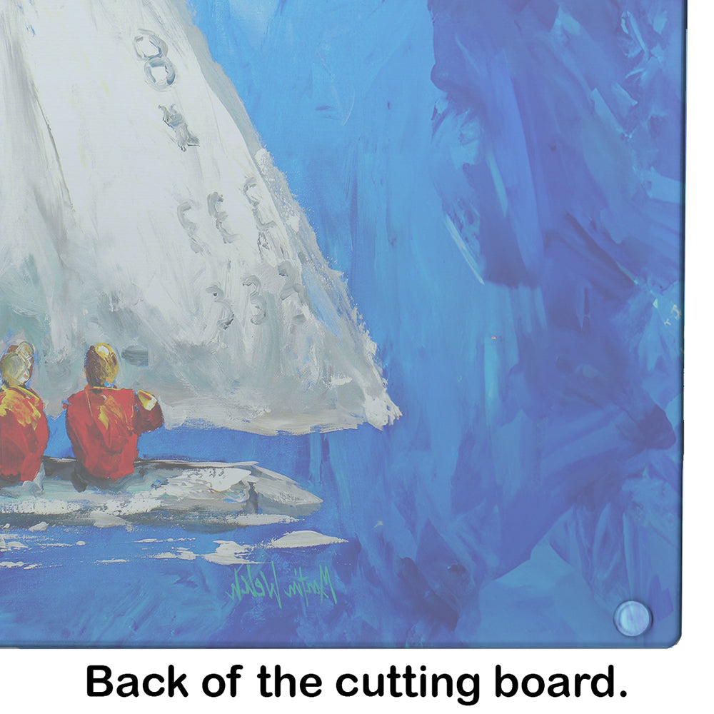 Twos Company Sailboat Cutting Board Tempered Glass Kitchen Cutting Surface, Heat Resistant Chopping, Non-Slip Feet, Food Prep & Serving