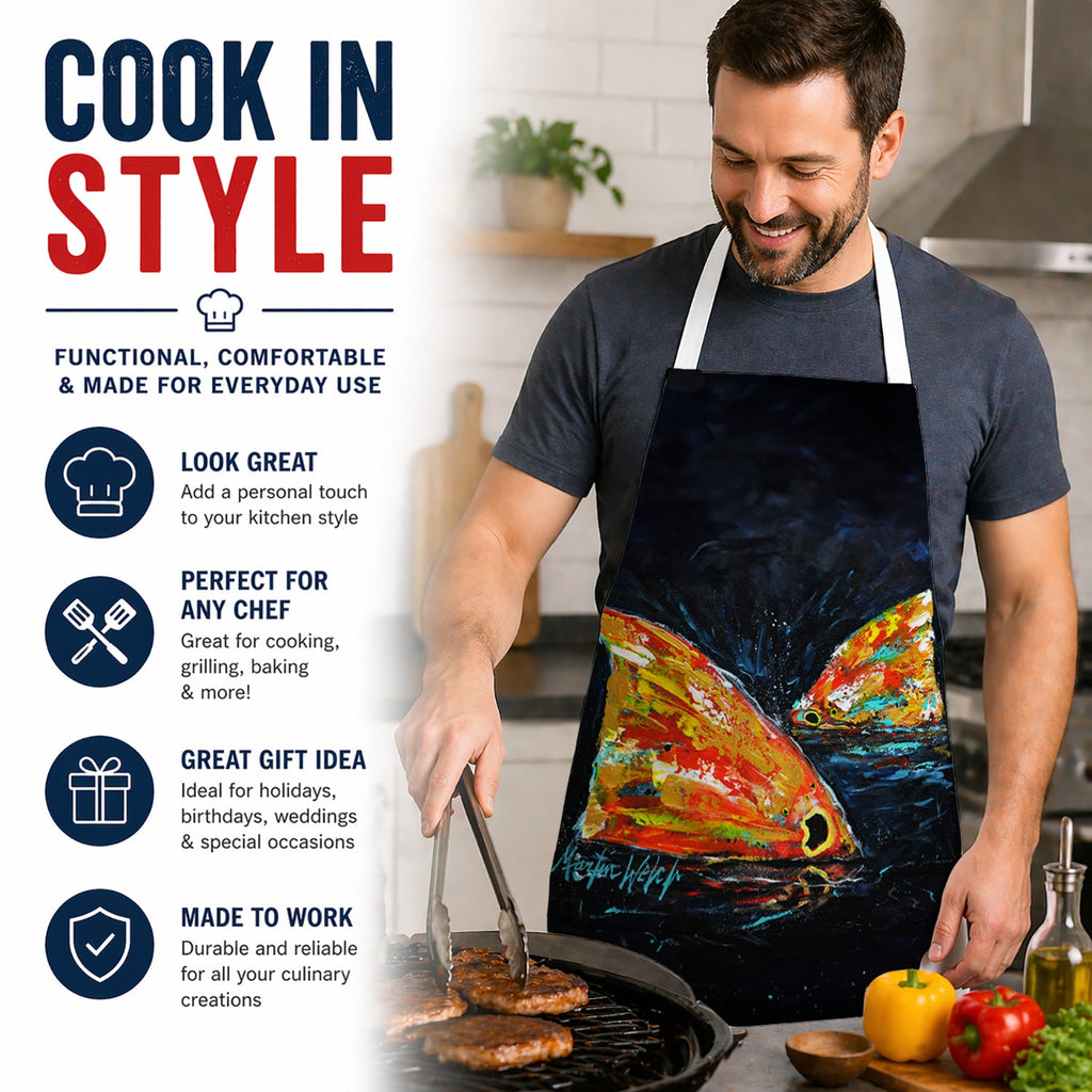 Red Fish Two Tales Apron Cooking Kitchen Server Baking Crafts Gardening for Adult Women Men, Unisex, Large, Multicolor