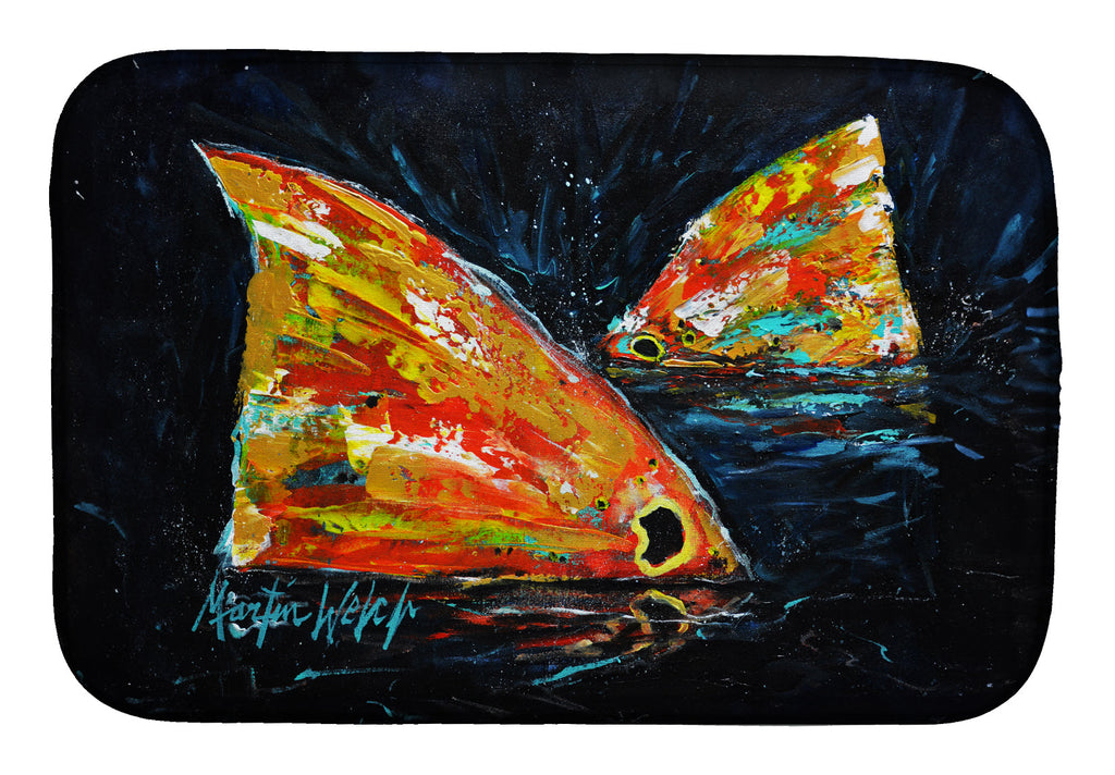 Red Fish Two Tales Dish Drying Mat Absorbent Dish Drying Mat Pad for Kitchen Counter Dish Drainer Mat for Countertop, 14 x 21", Multicolor