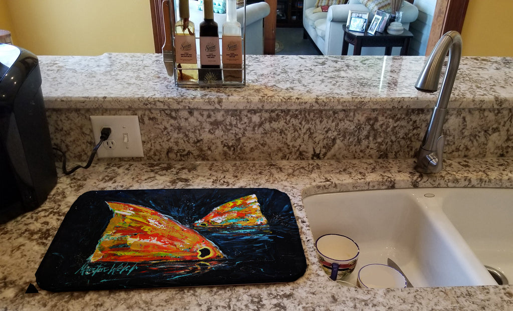Red Fish Two Tales Dish Drying Mat Absorbent Dish Drying Mat Pad for Kitchen Counter Dish Drainer Mat for Countertop, 14 x 21", Multicolor