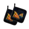 Red Fish Two Tales Pot Holder Set of 2 Heat Resistant Quilted Hot Pads 7.5 x 7.5 Inch, Insulated Kitchen Trivets for Cooking & Baking