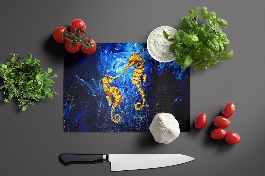 Seahorses Two To Tango Cutting Board Tempered Glass Kitchen Cutting Surface, Heat Resistant Chopping, Non-Slip Feet, Food Prep & Serving