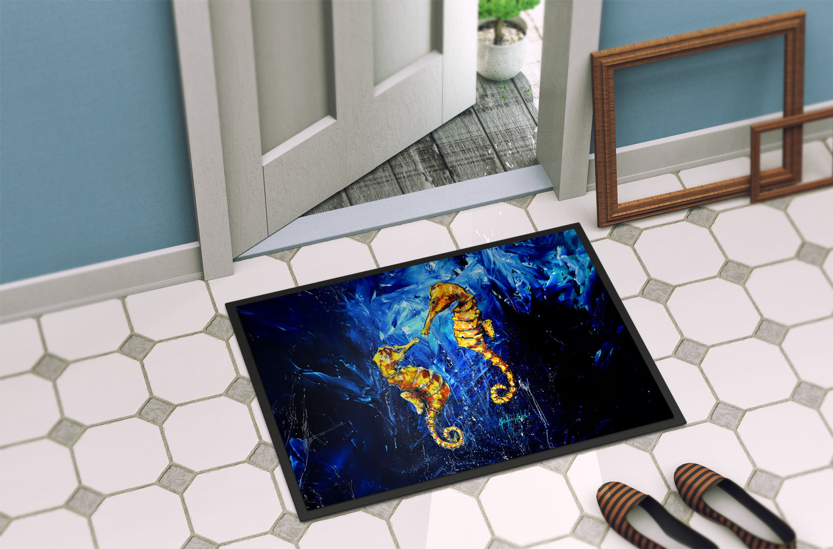 Seahorses Two To Tango Doormat Indoor Outdoor 18H X 27W Front Door Mat Rugs for Entryway, Non Slip Washable