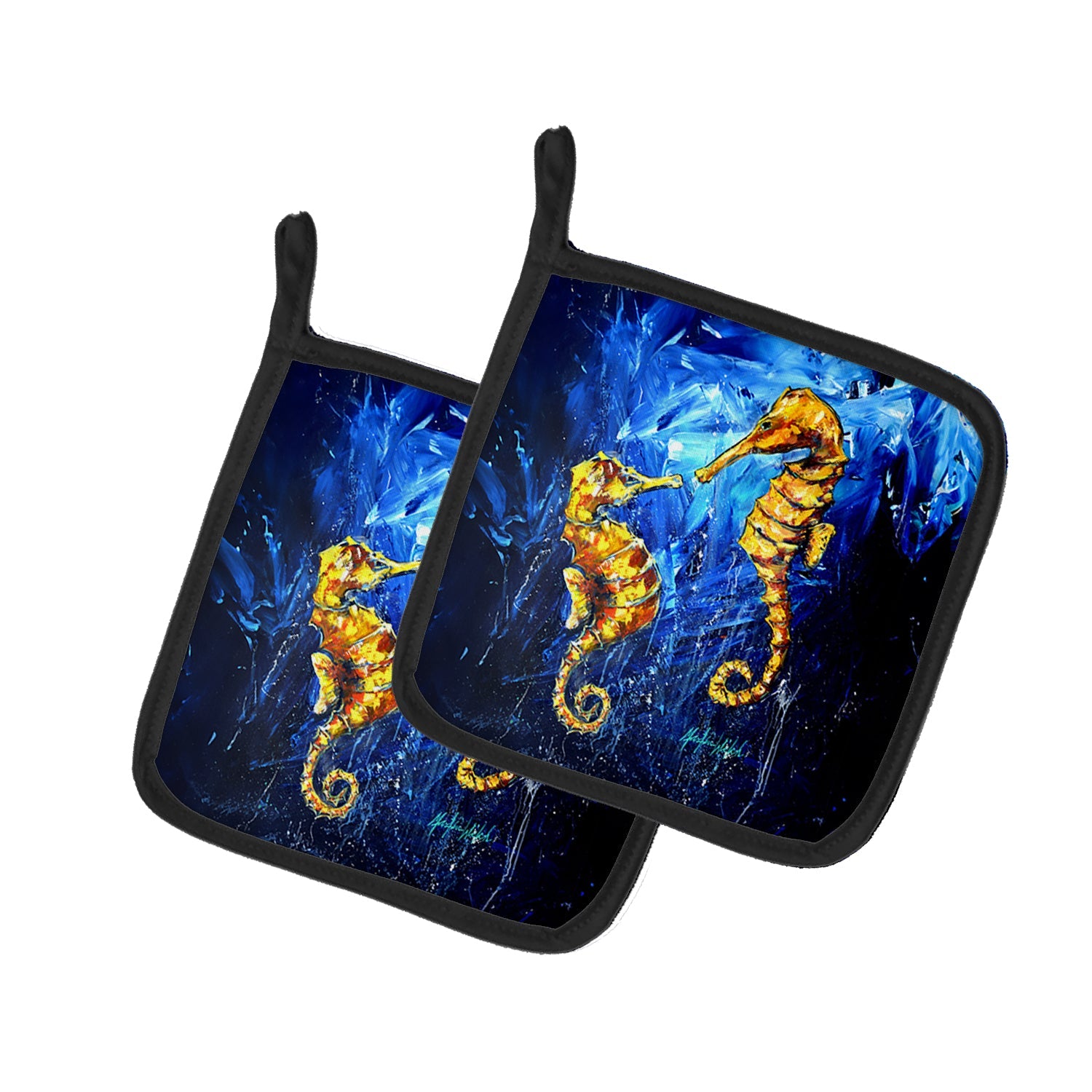 Seahorses Two To Tango Pot Holder Set of 2 Heat Resistant Quilted Hot Pads 7.5 x 7.5 Inch, Insulated Kitchen Trivets for Cooking & Baking