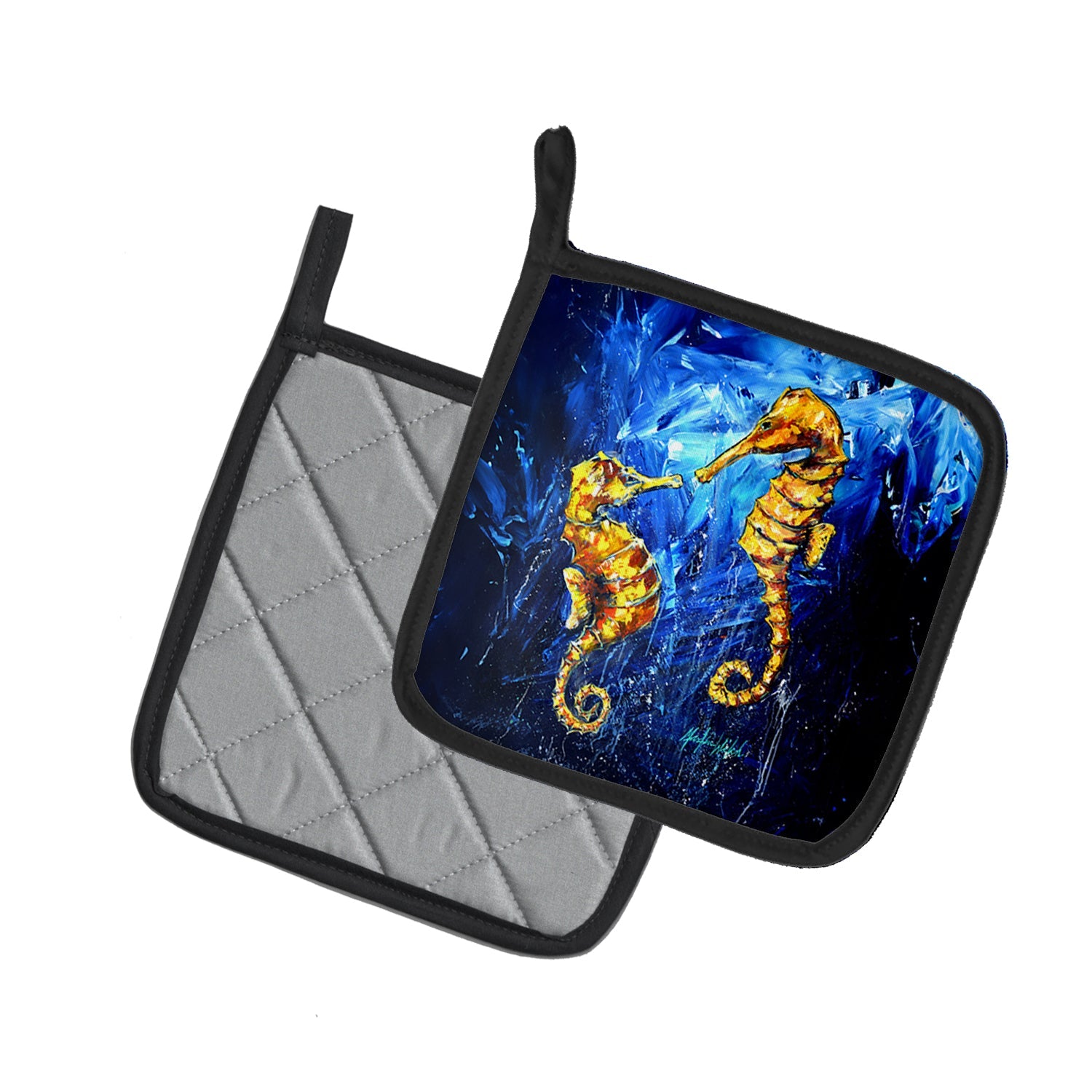 Seahorses Two To Tango Pot Holder Set of 2 Heat Resistant Quilted Hot Pads 7.5 x 7.5 Inch, Insulated Kitchen Trivets for Cooking & Baking