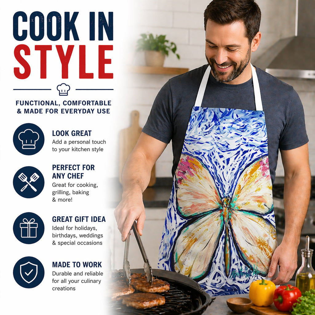 Butterfly Violet Tip Apron Cooking Kitchen Server Baking Crafts Gardening for Adult Women Men, Unisex, Large, Multicolor