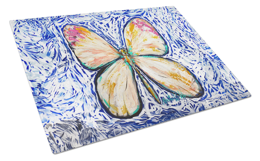 Butterfly Violet Tip Cutting Board Tempered Glass Kitchen Cutting Surface, Heat Resistant Chopping, Non-Slip Feet, Food Prep & Serving