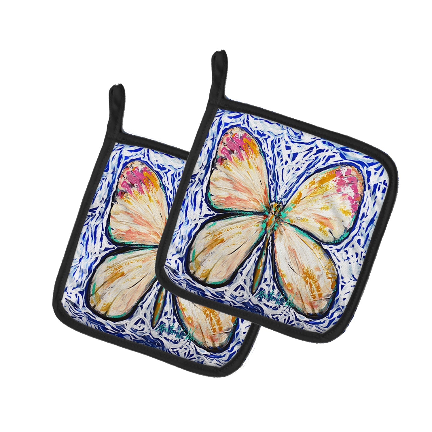 Butterfly Violet Tip Pot Holder Set of 2 Heat Resistant Quilted Hot Pads 7.5 x 7.5 Inch, Insulated Kitchen Trivets for Cooking & Baking