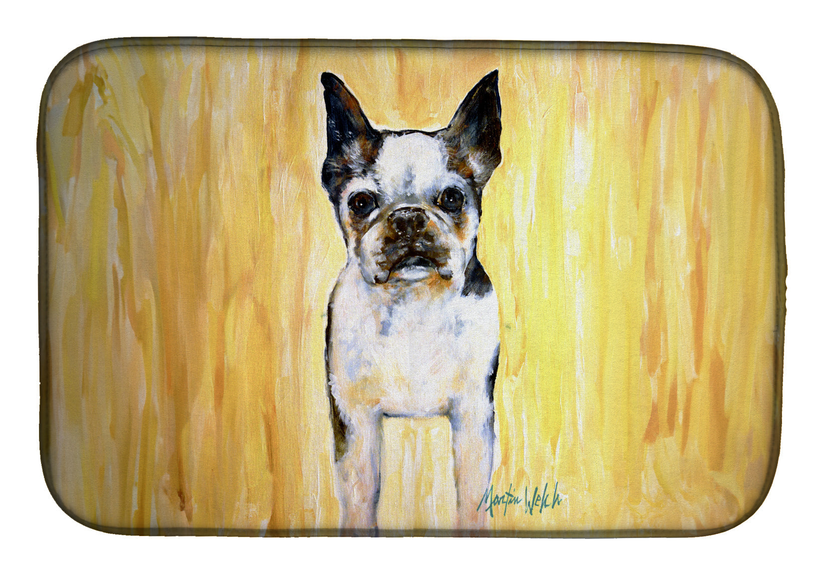 Boston Terrier Walker Two Dish Drying Mat Absorbent Dish Drying Mat Pad for Kitchen Counter Dish Drainer Mat for Countertop, 14 x 21", Multicolor