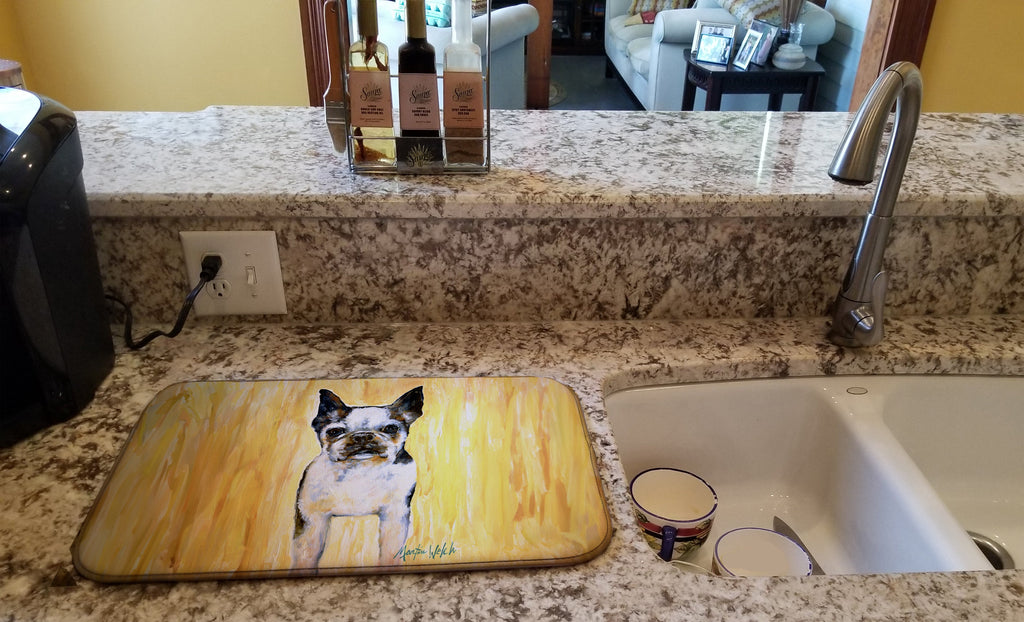 Boston Terrier Walker Two Dish Drying Mat Absorbent Dish Drying Mat Pad for Kitchen Counter Dish Drainer Mat for Countertop, 14 x 21", Multicolor