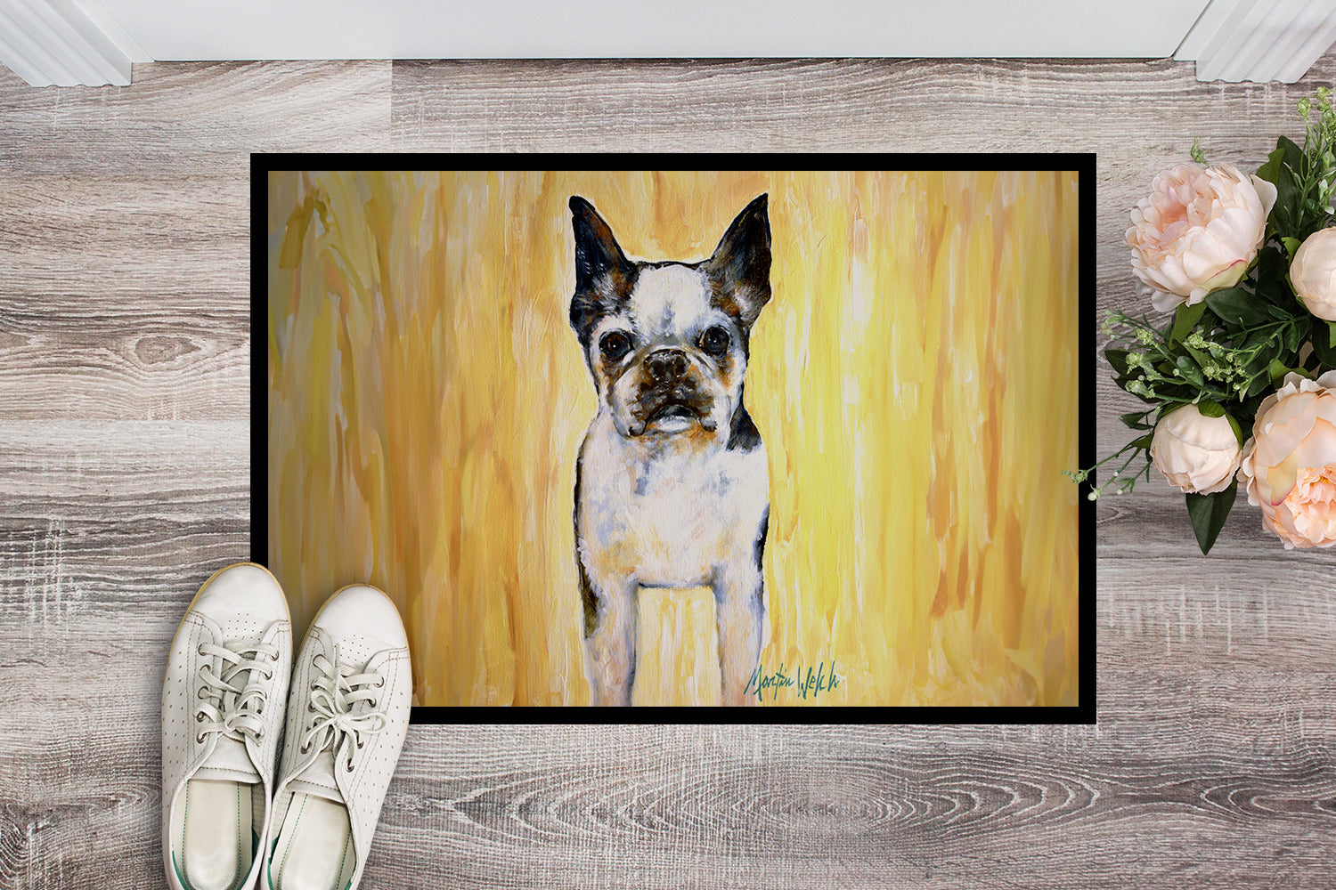 Boston Terrier Walker Two Doormat Indoor Outdoor 24H X 36W Front Door Mat Rugs for Entryway, Non Slip Washable Low Pile,