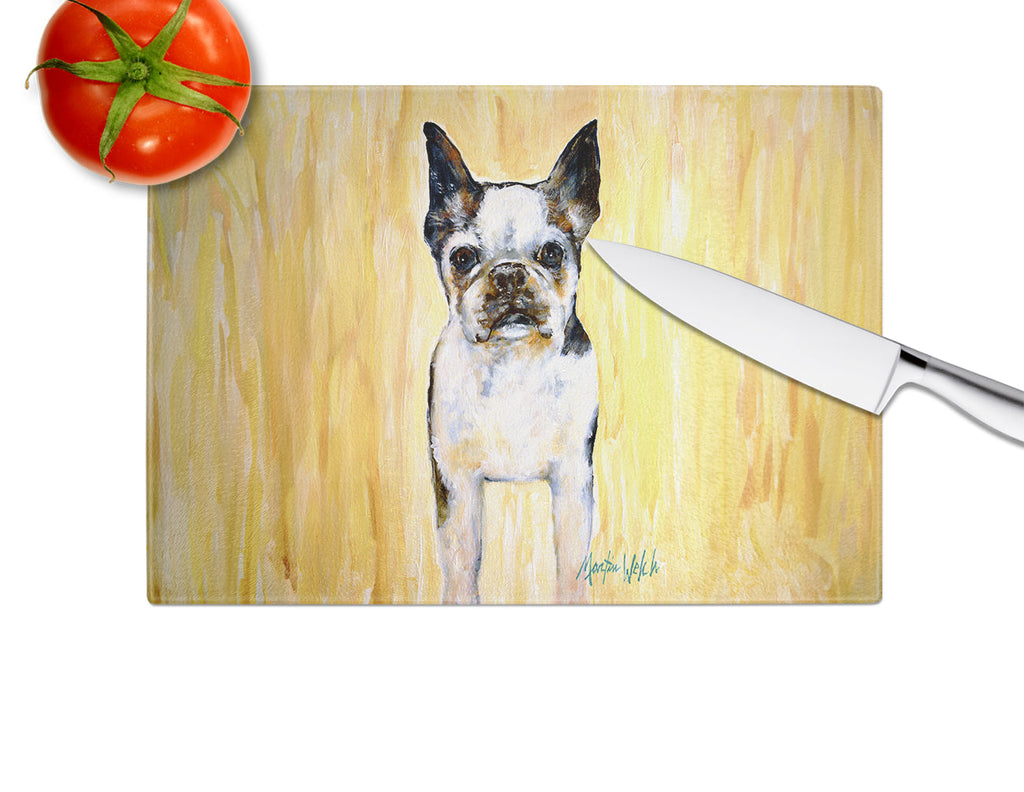 Boston Terrier Walker Two Cutting Board Tempered Glass Kitchen Cutting Surface, Heat Resistant Chopping, Non-Slip Feet, Food Prep & Serving