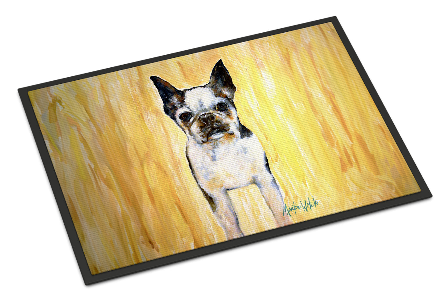 Boston Terrier Walker Two Doormat Indoor Outdoor 18H X 27W Front Door Mat Rugs for Entryway, Non Slip Washable
