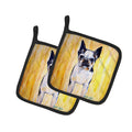 Boston Terrier Walker Two Pot Holder Set of 2 Heat Resistant Quilted Hot Pads 7.5 x 7.5 Inch, Insulated Kitchen Trivets for Cooking & Baking