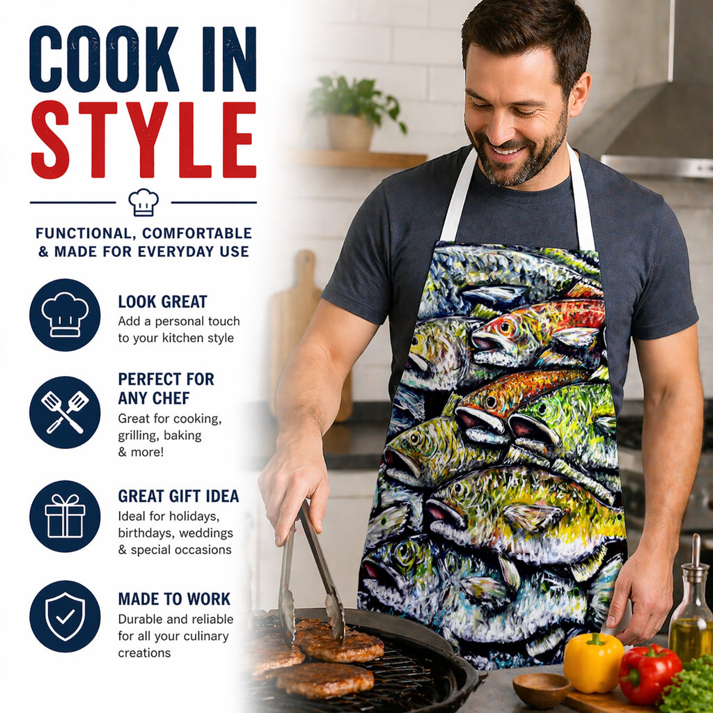 Wanna Be Fishin Apron Cooking Kitchen Server Baking Crafts Gardening for Adult Women Men, Unisex, Large, Multicolor