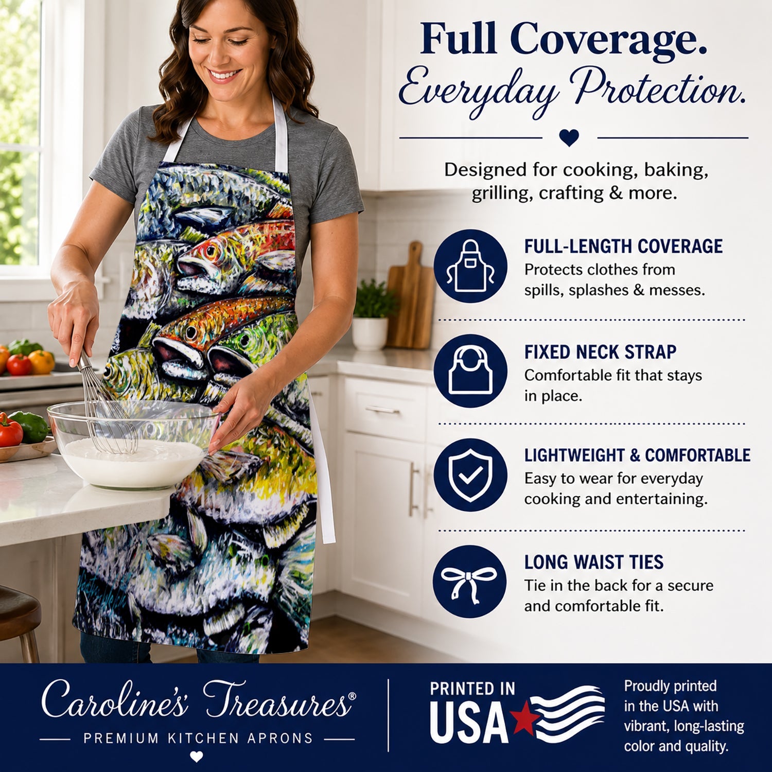 Wanna Be Fishin Apron Cooking Kitchen Server Baking Crafts Gardening for Adult Women Men, Unisex, Large, Multicolor