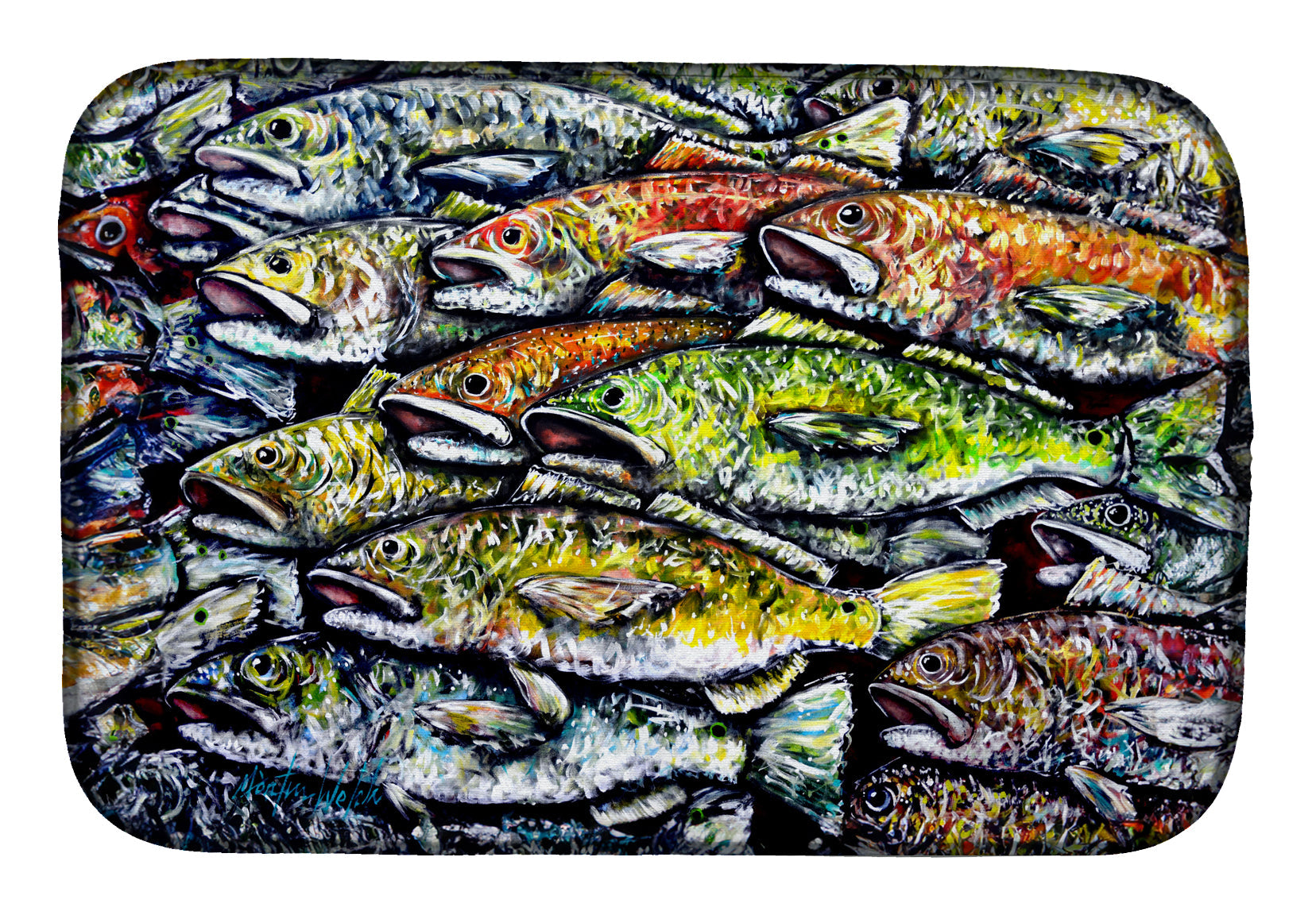 Wanna Be Fishin Dish Drying Mat Absorbent Dish Drying Mat Pad for Kitchen Counter Dish Drainer Mat for Countertop, 14 x 21", Multicolor
