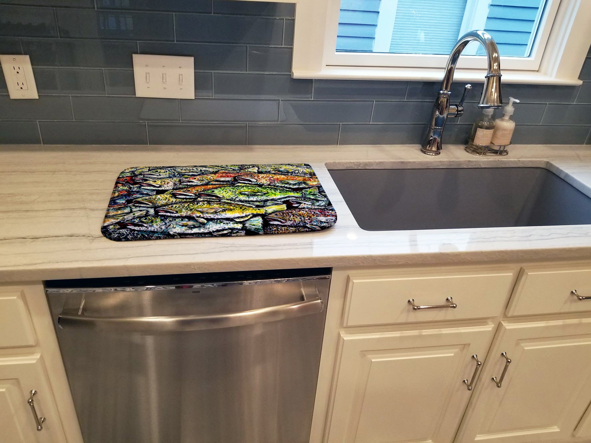 Wanna Be Fishin Dish Drying Mat Absorbent Dish Drying Mat Pad for Kitchen Counter Dish Drainer Mat for Countertop, 14 x 21", Multicolor