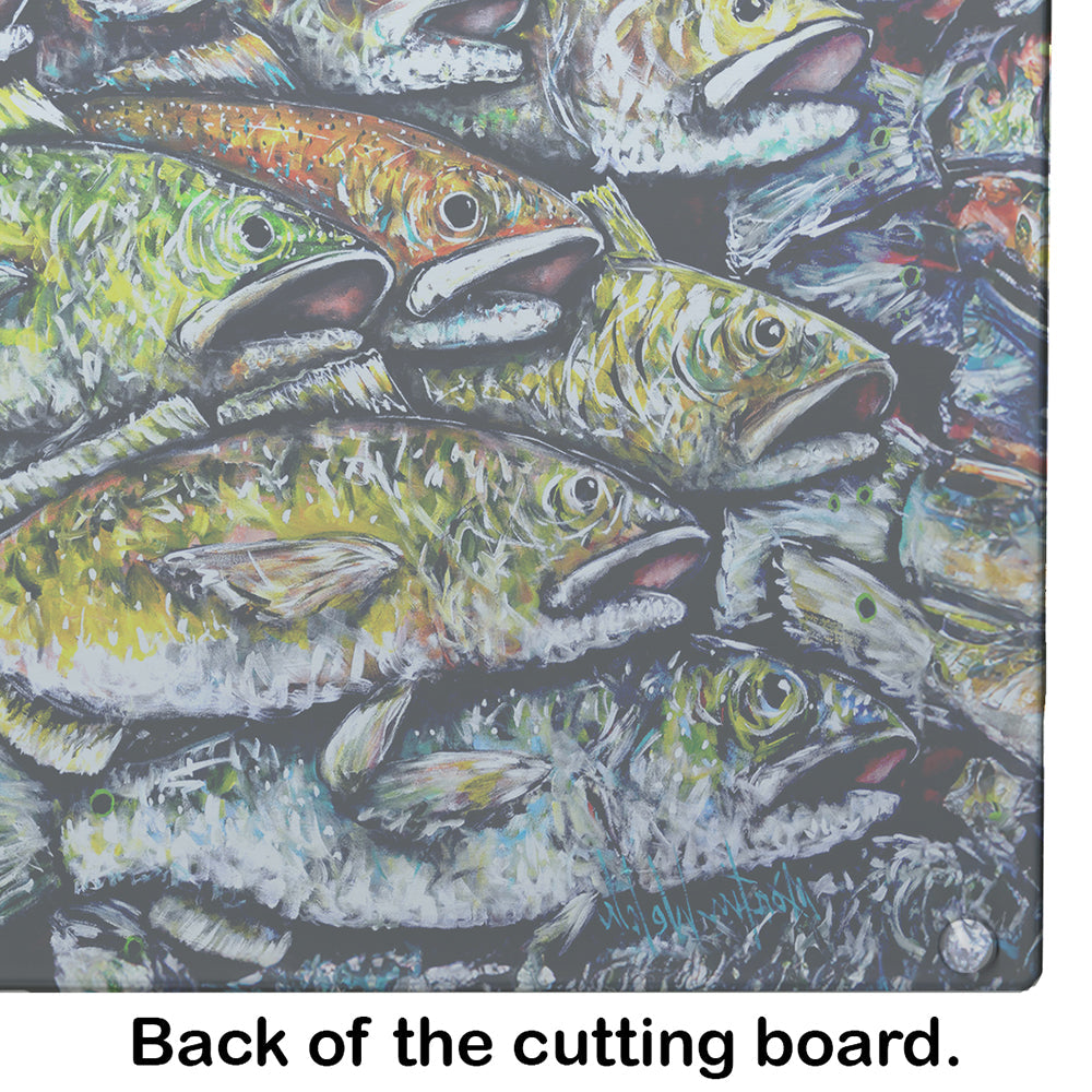 Wanna Be Fishin Cutting Board Tempered Glass Kitchen Cutting Surface, Heat Resistant Chopping, Non-Slip Feet, Food Prep & Serving