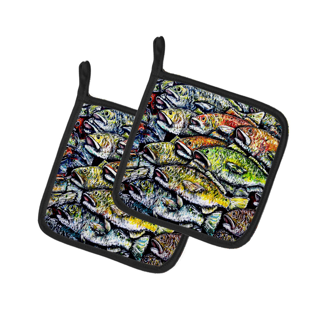 Wanna Be Fishin Pot Holder Set of 2 Heat Resistant Quilted Hot Pads 7.5 x 7.5 Inch, Insulated Kitchen Trivets for Cooking & Baking
