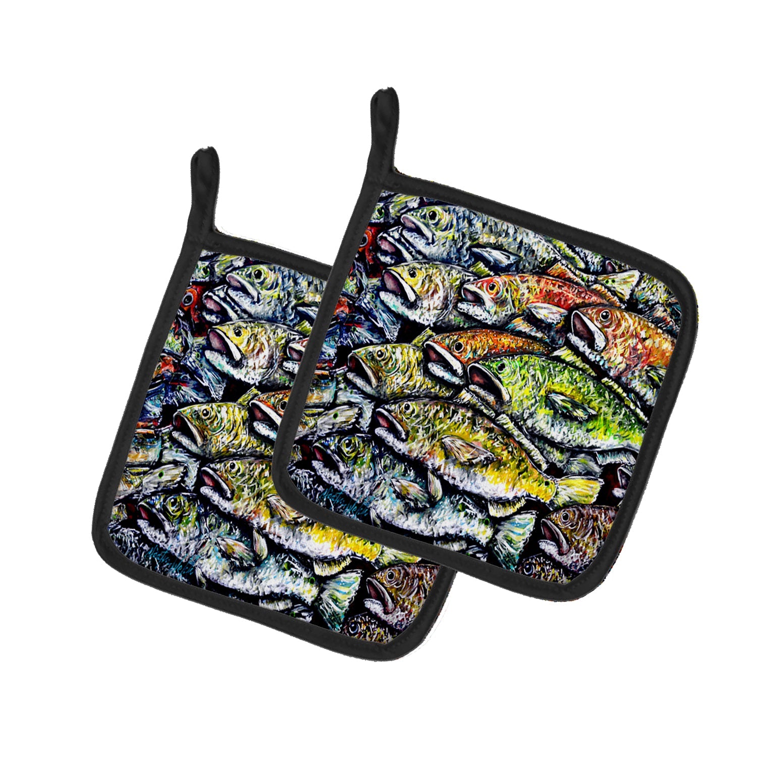 Wanna Be Fishin Pot Holder Set of 2 Heat Resistant Quilted Hot Pads 7.5 x 7.5 Inch, Insulated Kitchen Trivets for Cooking & Baking
