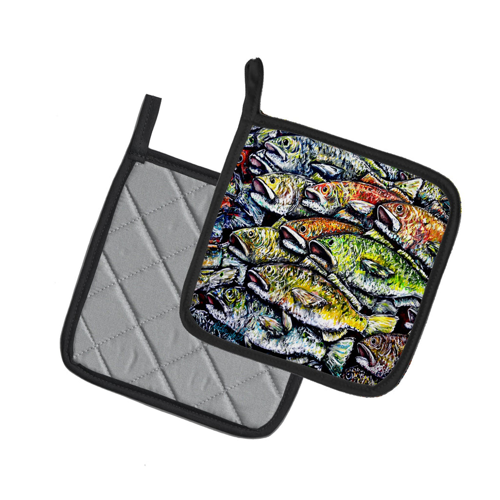 Wanna Be Fishin Pot Holder Set of 2 Heat Resistant Quilted Hot Pads 7.5 x 7.5 Inch, Insulated Kitchen Trivets for Cooking & Baking