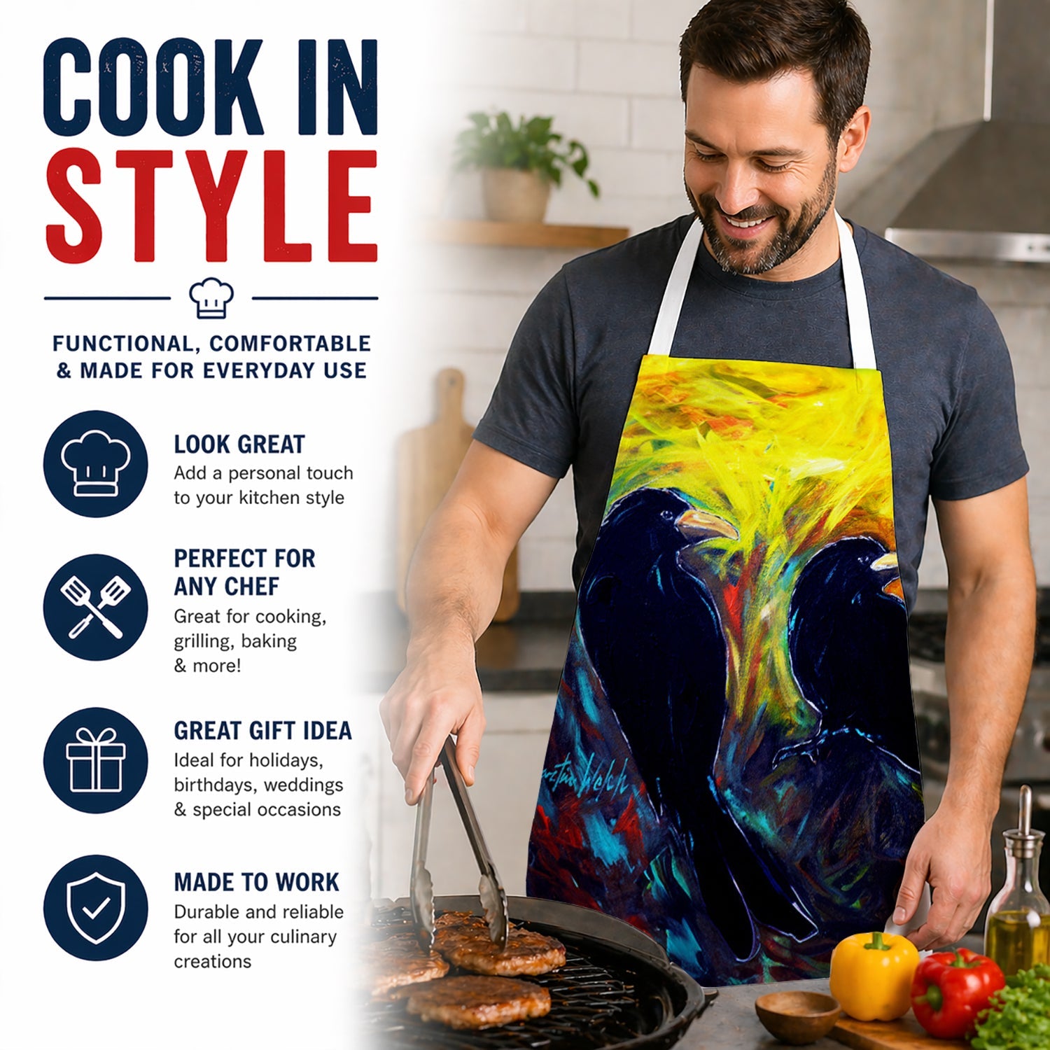 What Was That Black Crows Apron Cooking Kitchen Server Baking Crafts Gardening for Adult Women Men, Unisex, Large, Multicolor