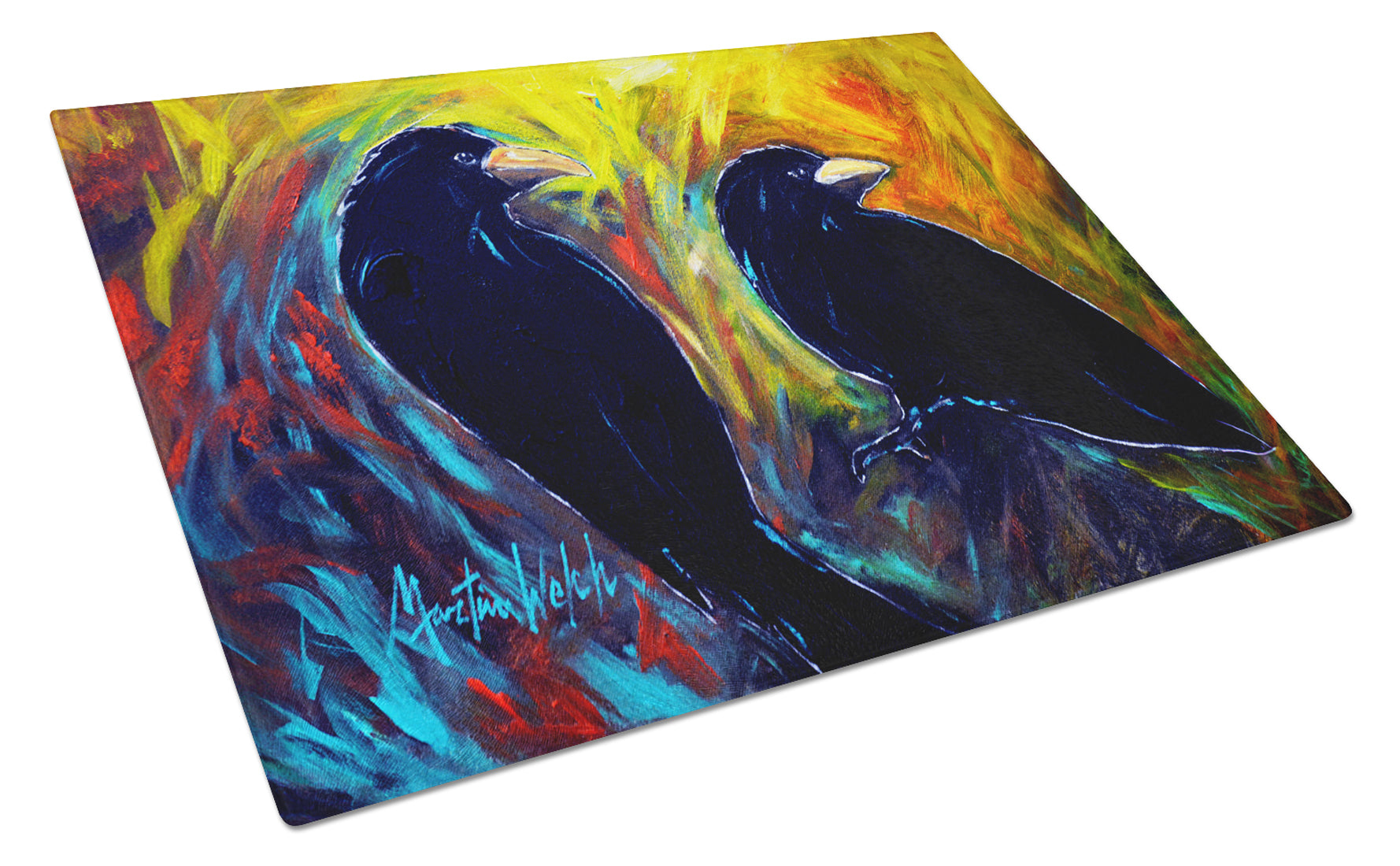 What Was That Black Crows Cutting Board Tempered Glass Kitchen Cutting Surface, Heat Resistant Chopping, Non-Slip Feet, Food Prep & Serving