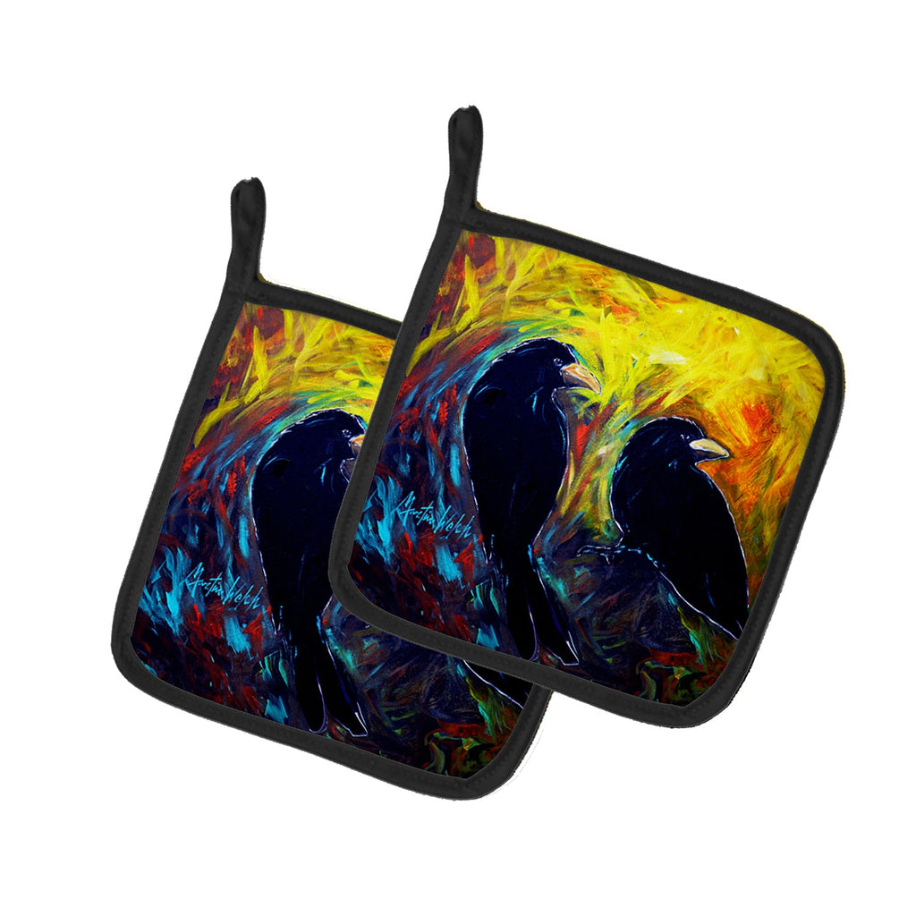 What Was That Black Crows Pot Holder Set of 2 Heat Resistant Quilted Hot Pads 7.5 x 7.5 Inch, Insulated Kitchen Trivets for Cooking & Baking