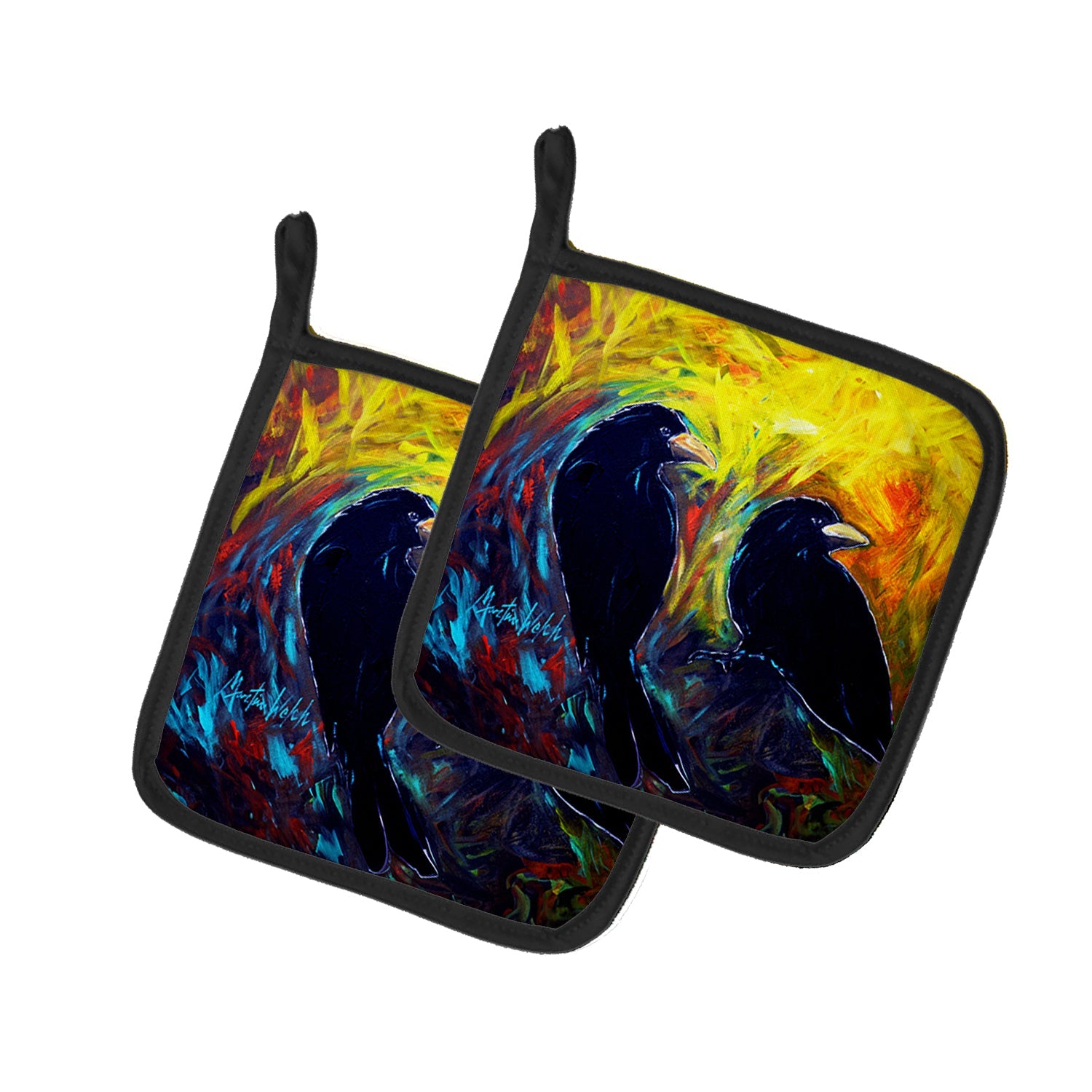 What Was That Black Crows Pot Holder Set of 2 Heat Resistant Quilted Hot Pads 7.5 x 7.5 Inch, Insulated Kitchen Trivets for Cooking & Baking