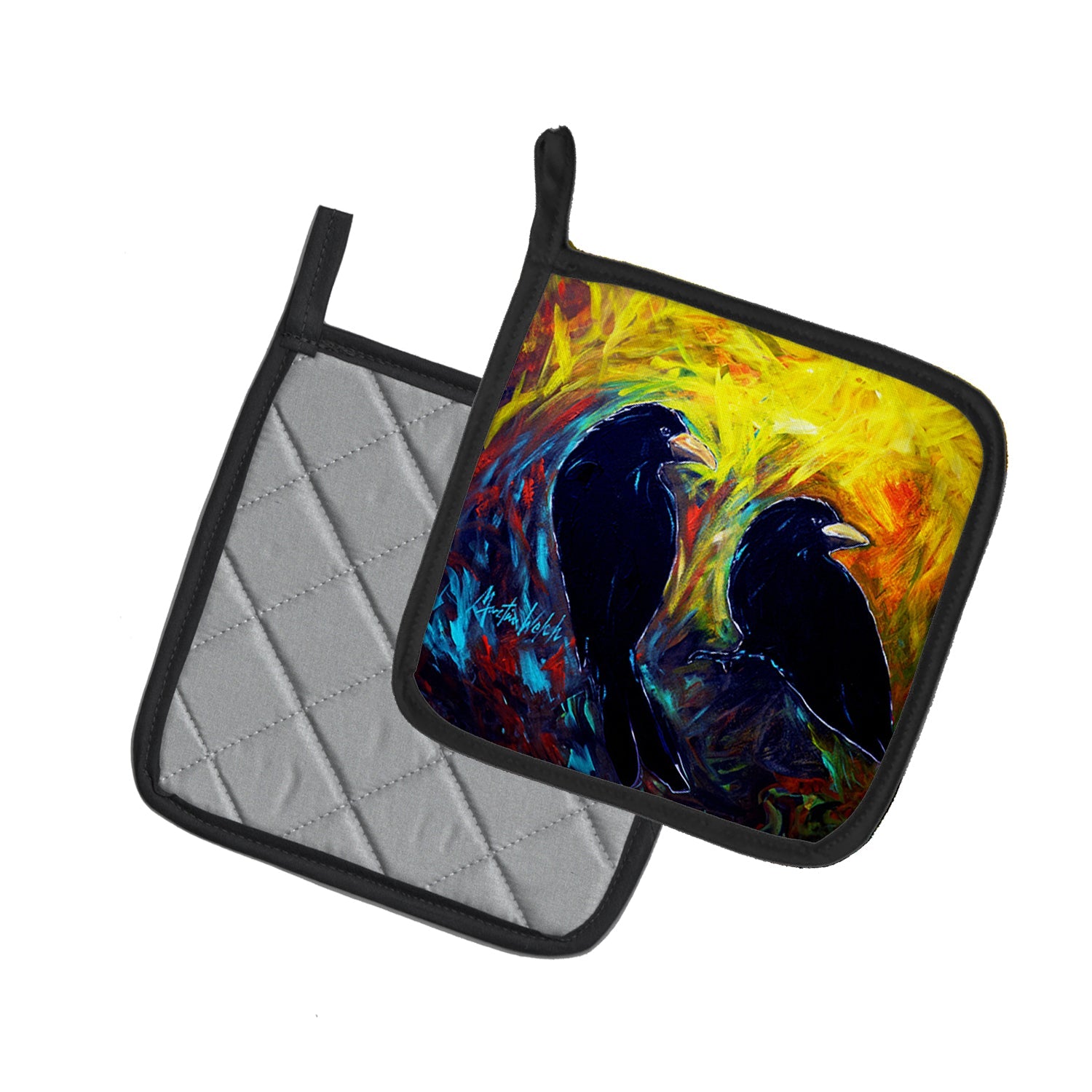 What Was That Black Crows Pot Holder Set of 2 Heat Resistant Quilted Hot Pads 7.5 x 7.5 Inch, Insulated Kitchen Trivets for Cooking & Baking