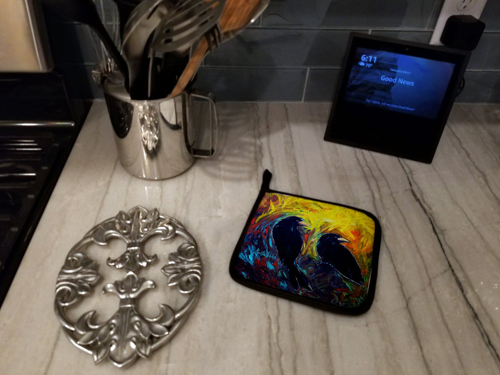What Was That Black Crows Pot Holder Set of 2 Heat Resistant Quilted Hot Pads 7.5 x 7.5 Inch, Insulated Kitchen Trivets for Cooking & Baking