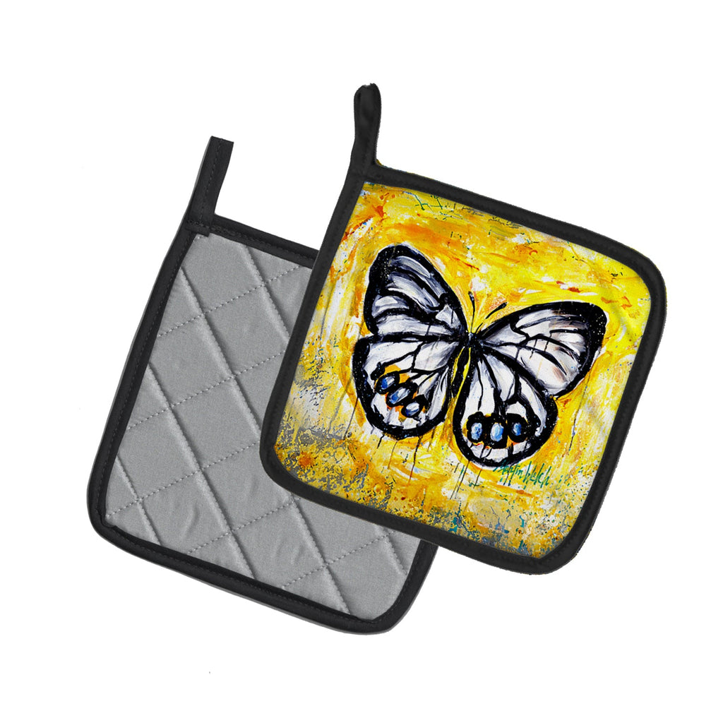 Buttefly Whisp Pot Holder Set of 2 Heat Resistant Quilted Hot Pads 7.5 x 7.5 Inch, Insulated Kitchen Trivets for Cooking & Baking