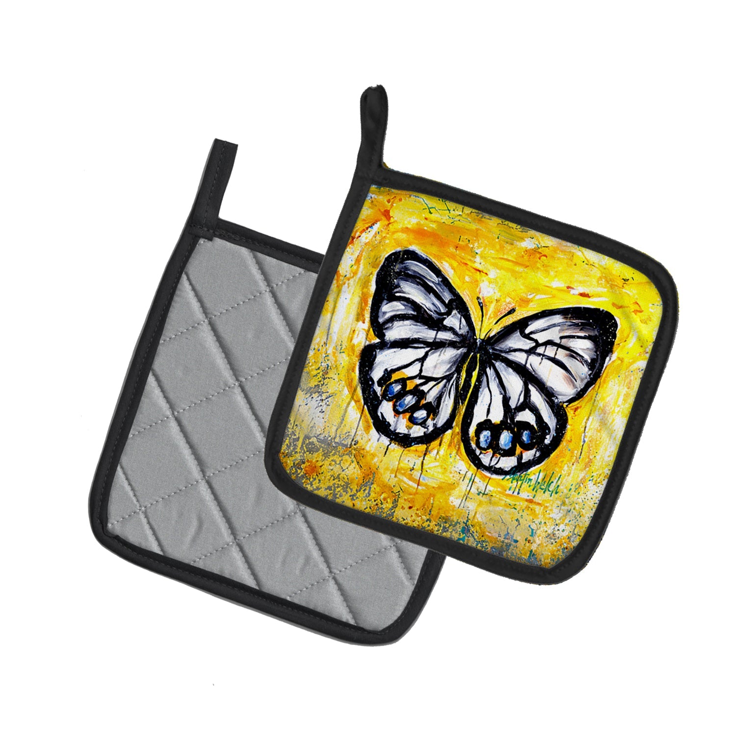 Buttefly Whisp Pot Holder Set of 2 Heat Resistant Quilted Hot Pads 7.5 x 7.5 Inch, Insulated Kitchen Trivets for Cooking & Baking