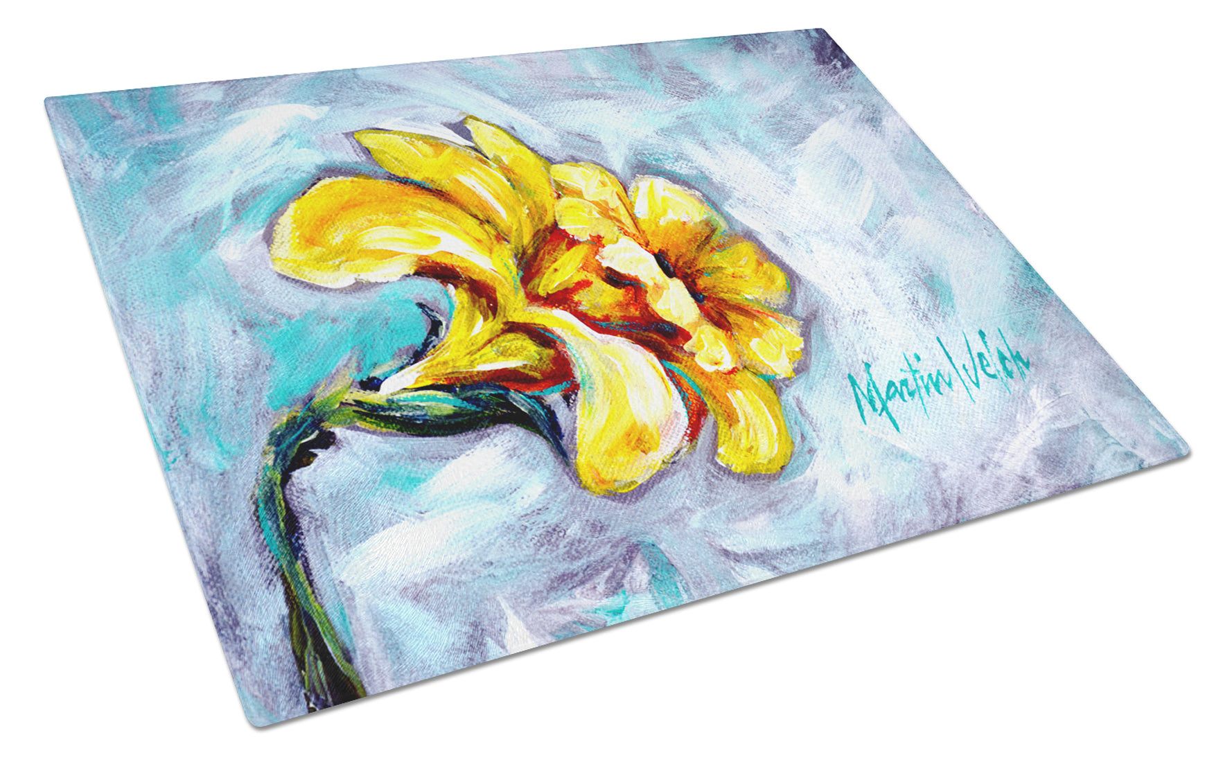 Yellow Daffy Daffodils Cutting Board Tempered Glass Kitchen Cutting Surface, Heat Resistant Chopping, Non-Slip Feet, Food Prep & Serving