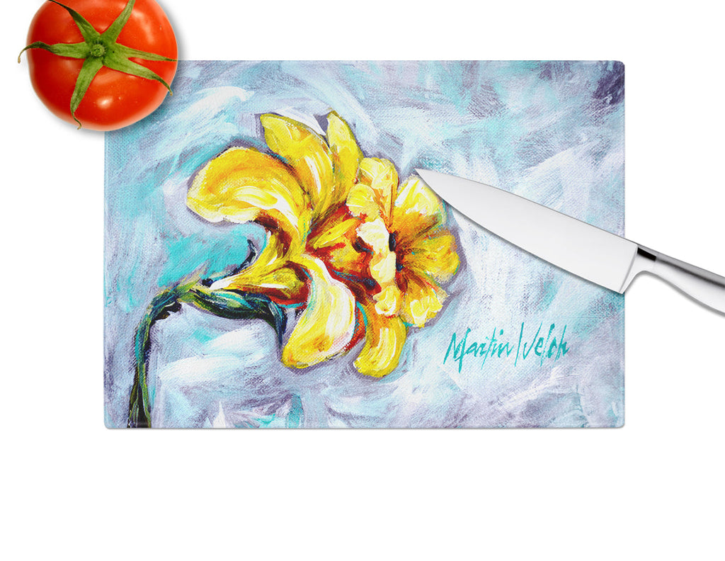 Yellow Daffy Daffodils Cutting Board Tempered Glass Kitchen Cutting Surface, Heat Resistant Chopping, Non-Slip Feet, Food Prep & Serving