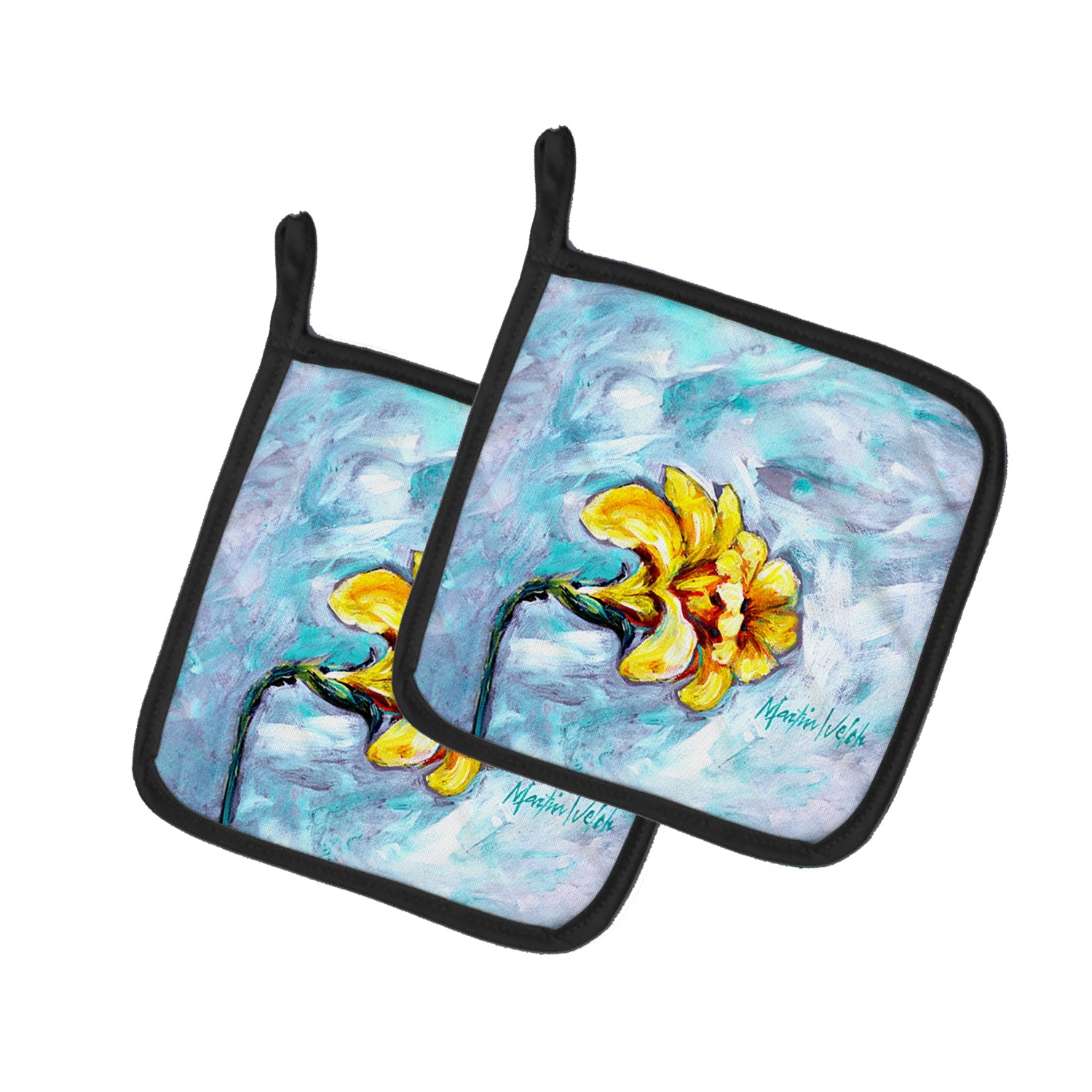 Yellow Daffy Daffodils Pot Holder Set of 2 Heat Resistant Quilted Hot Pads 7.5 x 7.5 Inch, Insulated Kitchen Trivets for Cooking & Baking