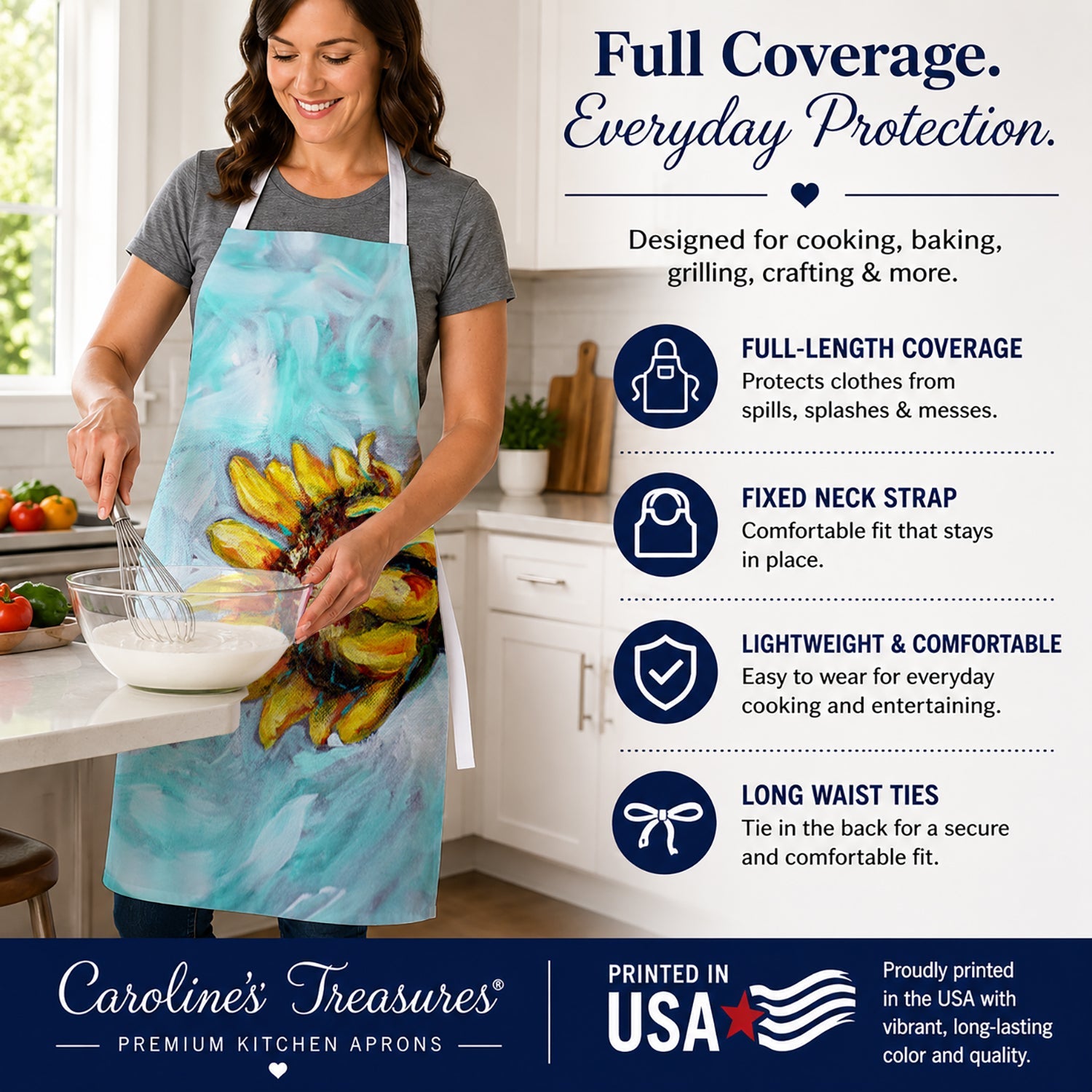 Yellow Sun Sunflowers Apron Cooking Kitchen Server Baking Crafts Gardening for Adult Women Men, Unisex, Large, Multicolor