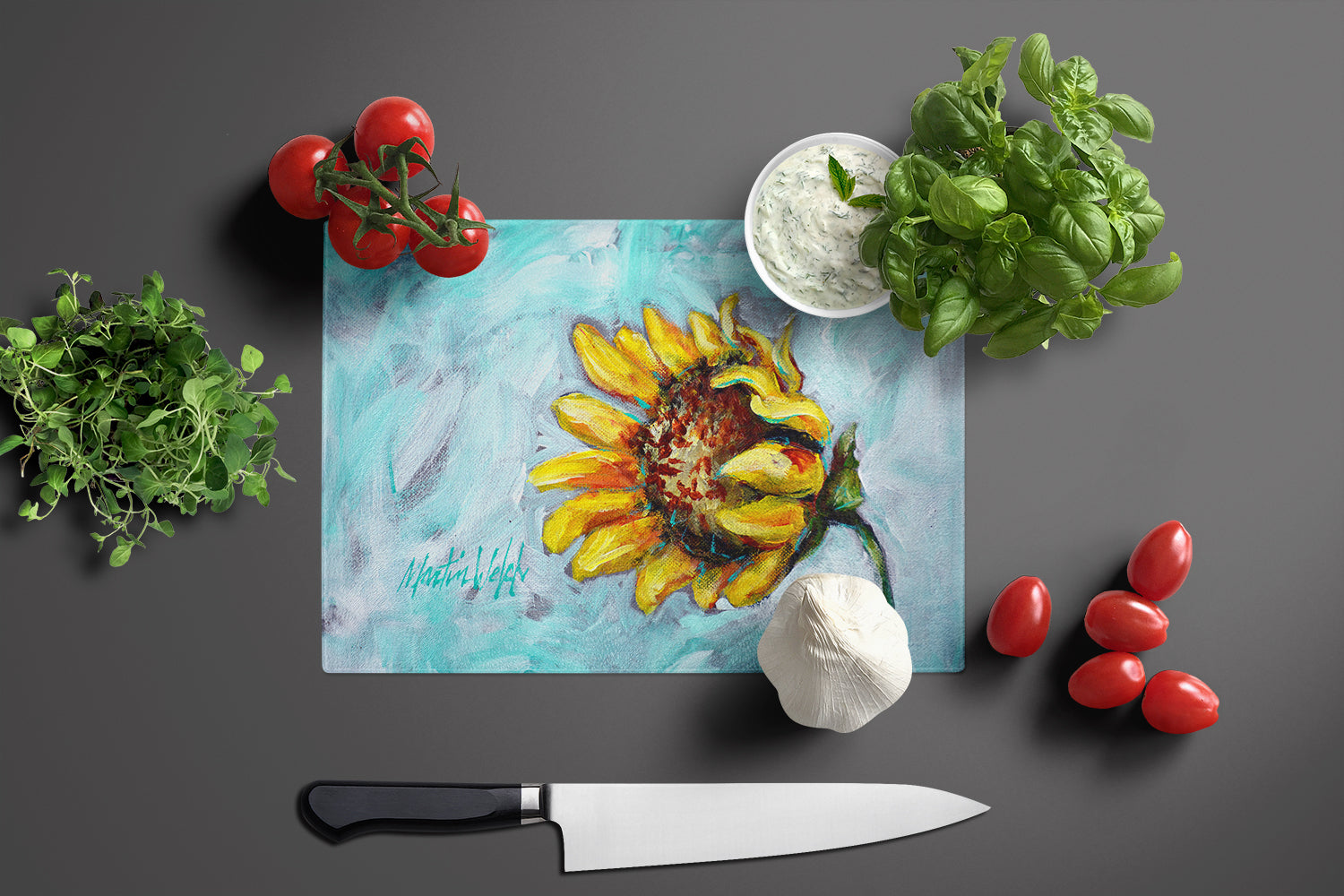 Yellow Sun Sunflowers Cutting Board Tempered Glass Kitchen Cutting Surface, Heat Resistant Chopping, Non-Slip Feet, Food Prep & Serving