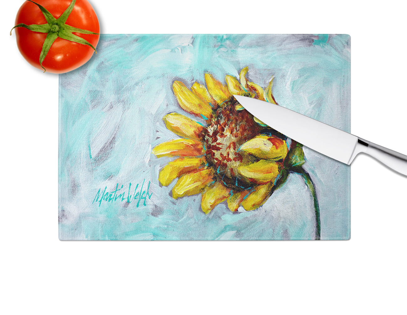 Yellow Sun Sunflowers Cutting Board Tempered Glass Kitchen Cutting Surface, Heat Resistant Chopping, Non-Slip Feet, Food Prep & Serving